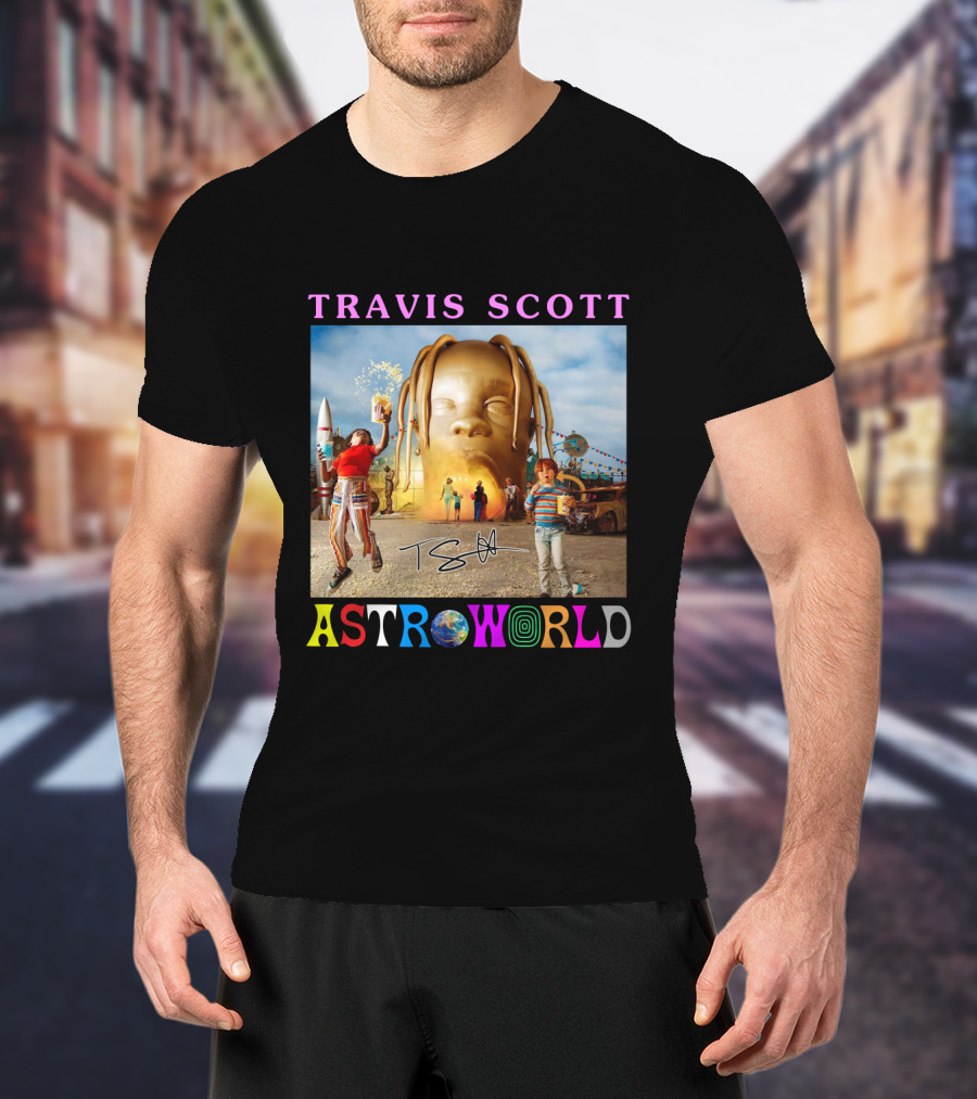 TRAVIS SCOTT ASTROWORLD Album Cover With Iconic Head And Signature T-Shirt