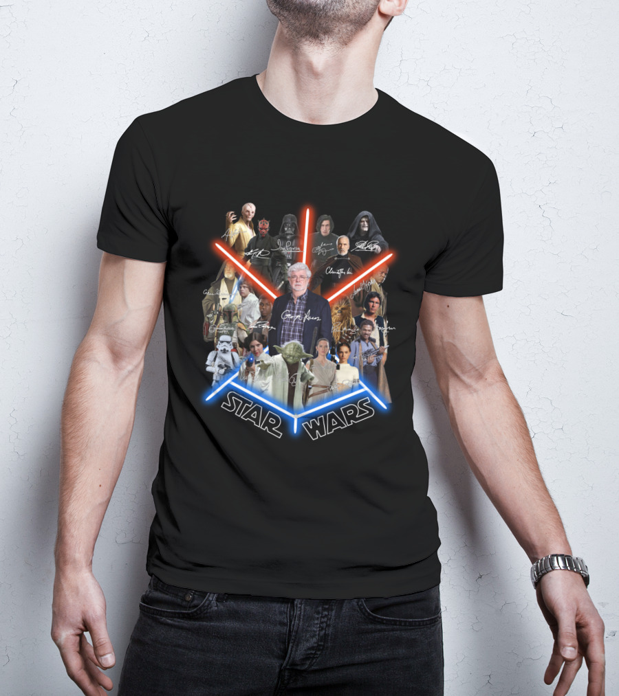 Star Wars George Lucas And Iconic Character Collage With Signatures T-Shirt