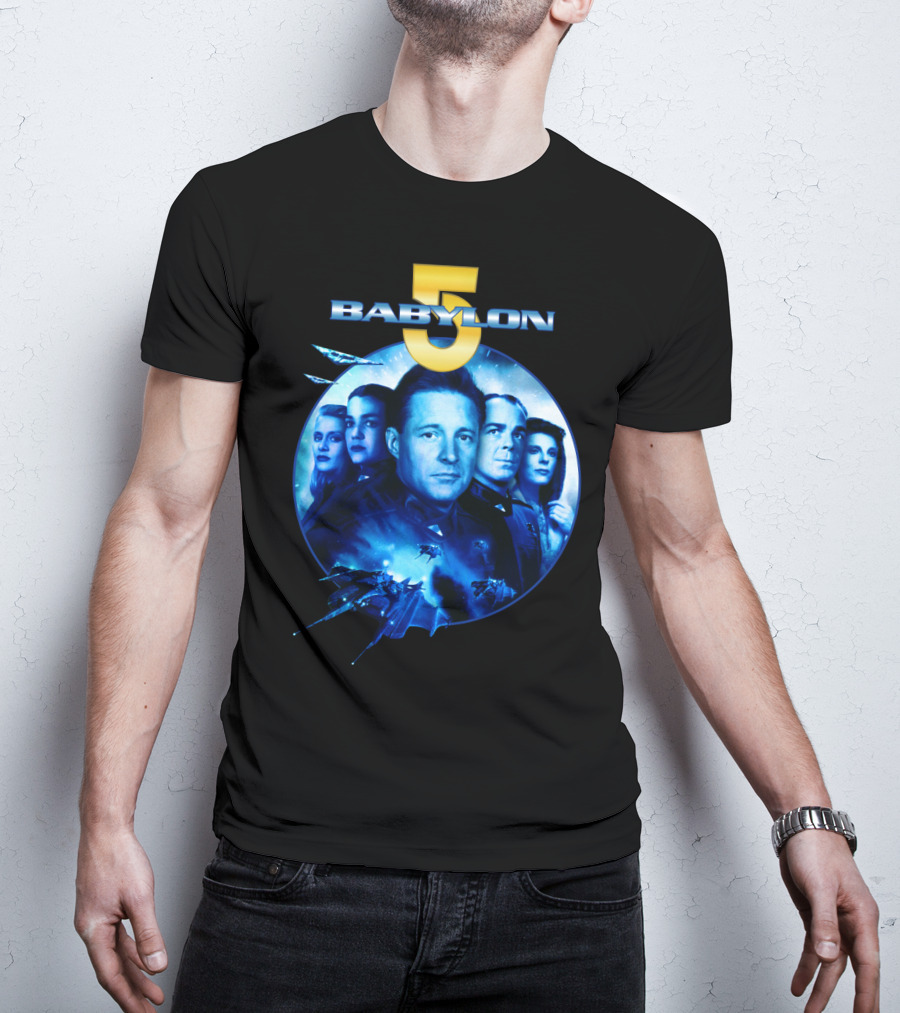 Babylon 5 Science Fiction Series Characters And Spaceship T-Shirt