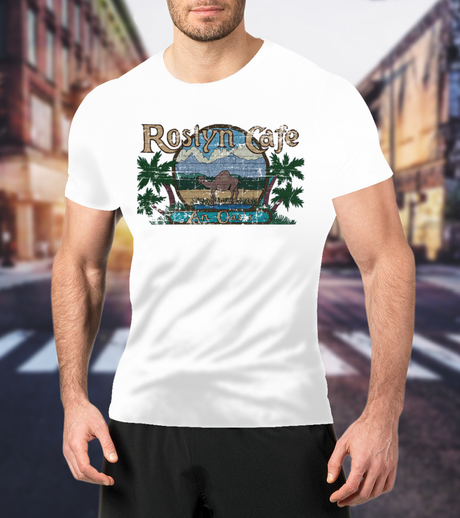 Roslyn Cafe An Oasis Camel And Palm Trees Scenic T-Shirt