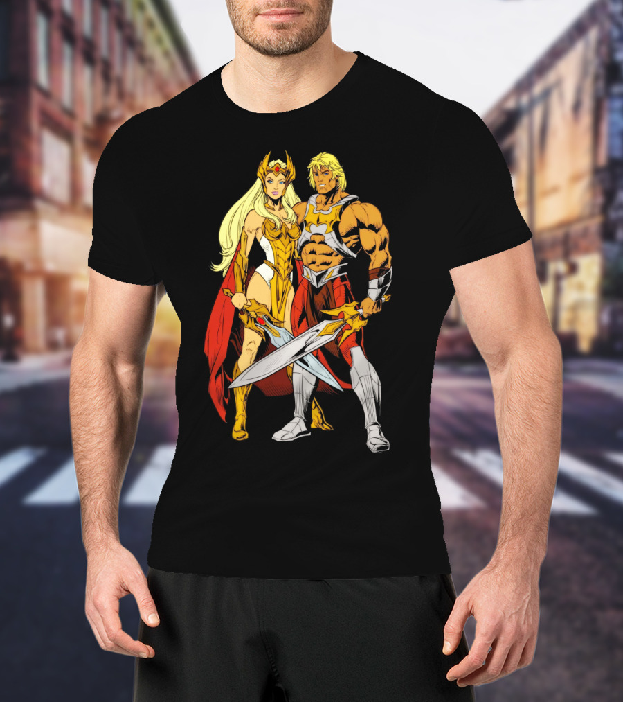 She-Ra And He-Man Classic Characters With Swords T-Shirt