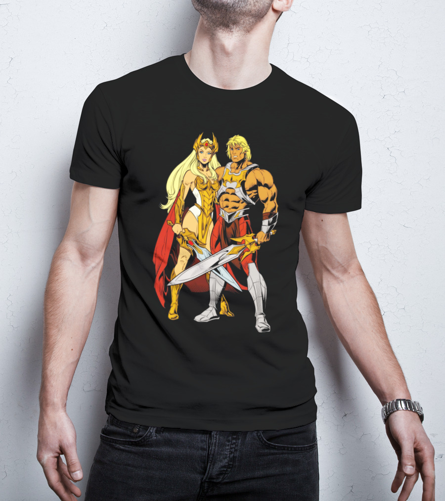 She-Ra And He-Man Classic Characters With Swords T-Shirt