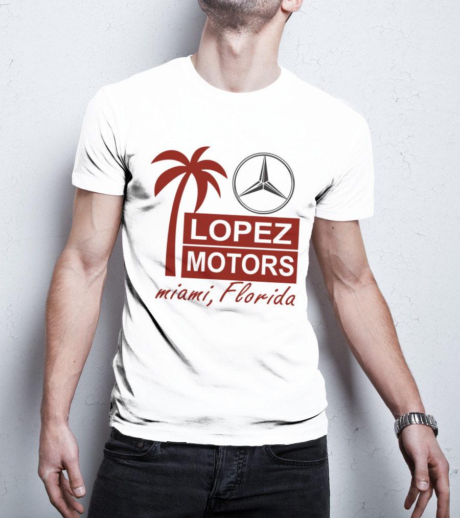 Lopez Motors Miami Florida Scarface Palm Tree Mercedes Benz Star T-Shirt
