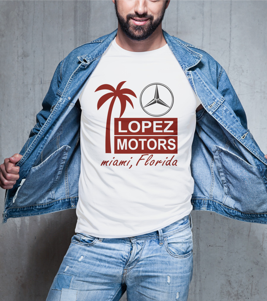 Lopez Motors Miami Florida Scarface Palm Tree Mercedes Benz Star T-Shirt