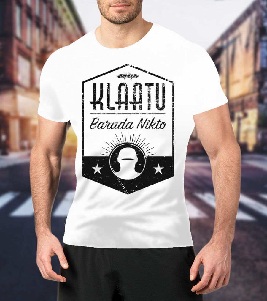 Klaatu Barada Nikto The Day The Earth Stood Still Spaceship Icon Retro Badge T-Shirt