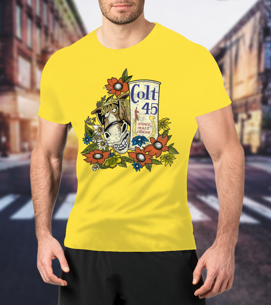 Colt 45 Stout Malt Liquor Jeff Spicoli Horse Floral T-Shirt