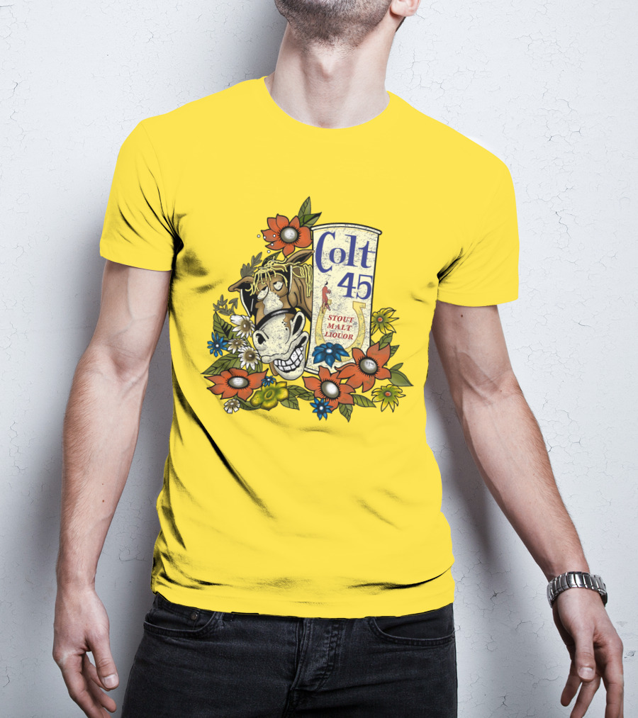 Colt 45 Stout Malt Liquor Jeff Spicoli Horse Floral T-Shirt