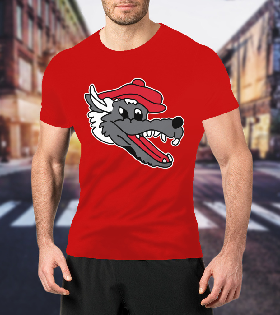 Ridgemont Wolves Cartoon Wolf In Red Beret T-Shirt