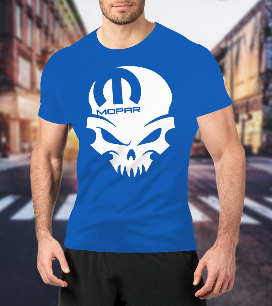Mopar Skull Logo Blue Background T-Shirt