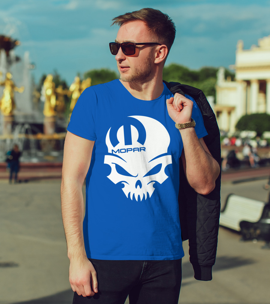 Mopar Skull Logo Blue Background T-Shirt