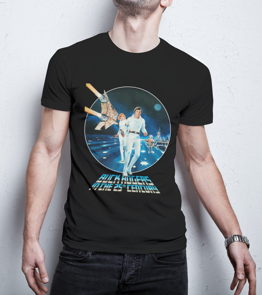 Buck Rogers In The 25th Century Space Adventure Crew And Starship On Futuristic Landscape T-Shirt