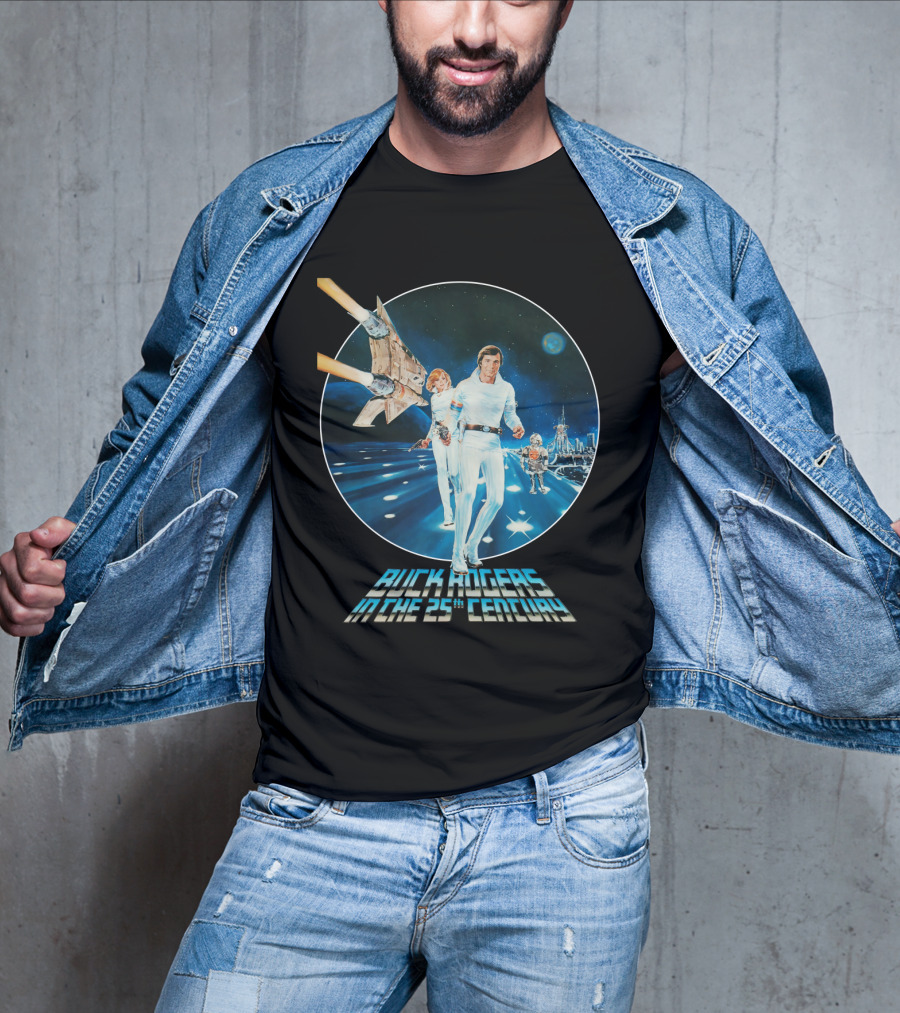 Buck Rogers In The 25th Century Space Adventure Crew And Starship On Futuristic Landscape T-Shirt