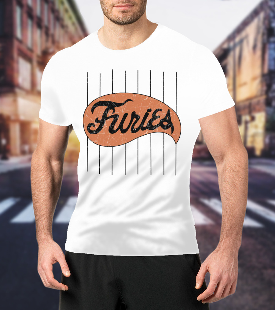Furies Retro Baseball Style Text With Vertical Stripes T-Shirt