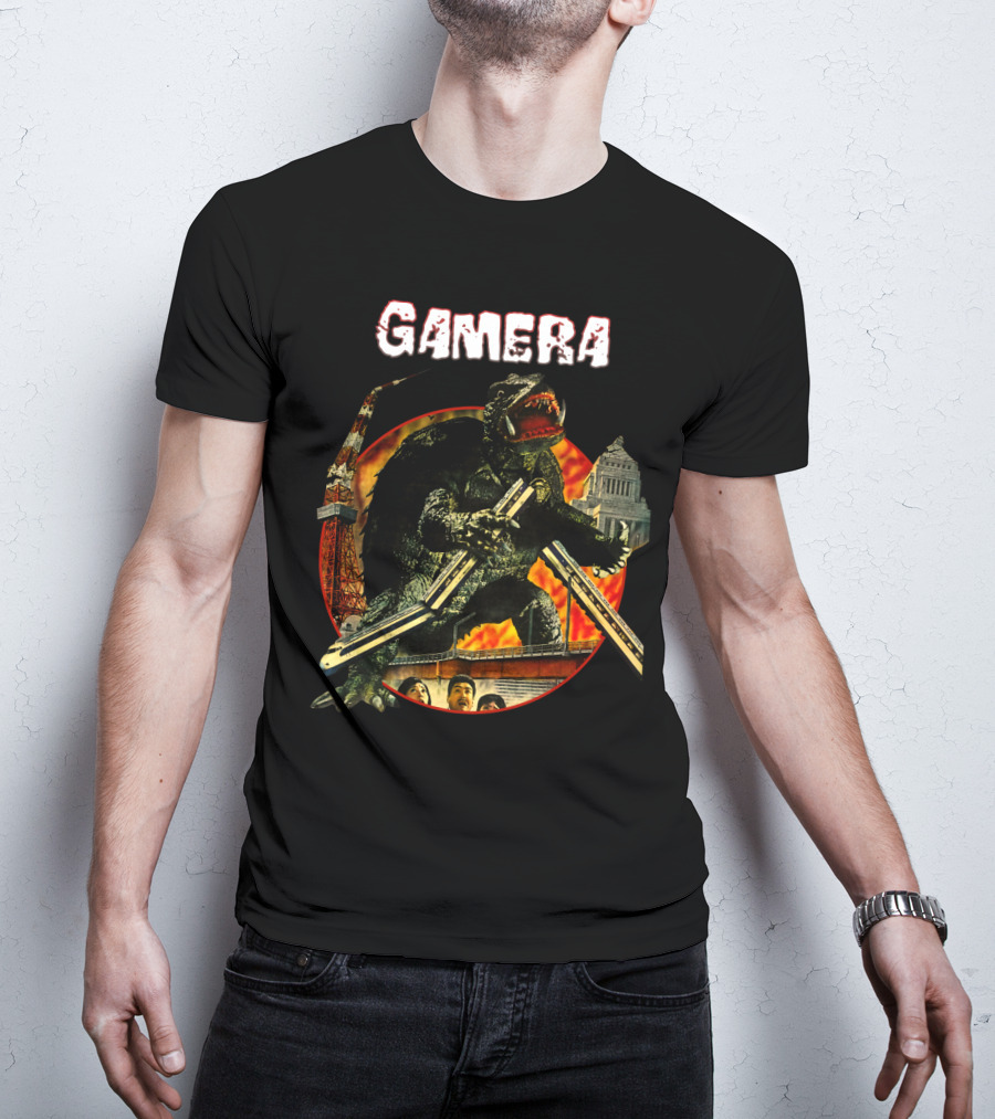 Gamera Monster Clash With Iconic Japanese Tower And Cityscape Scene T-Shirt