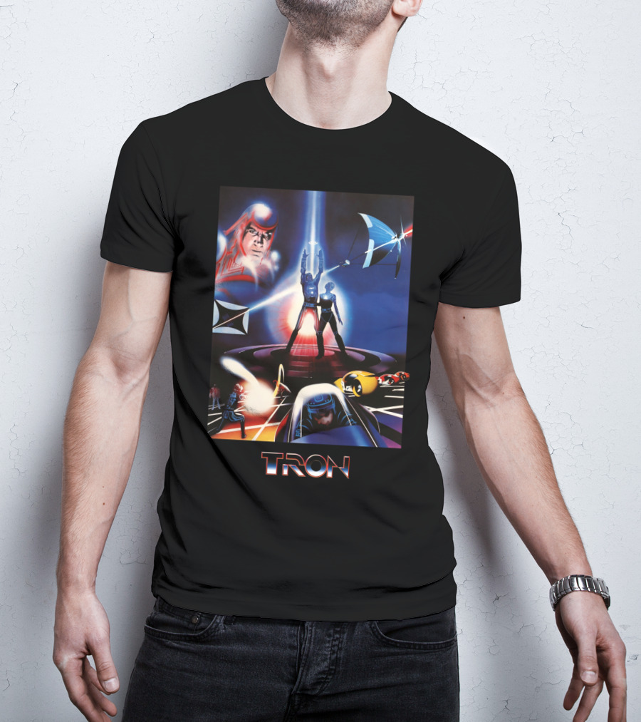 TRON Movie Artwork With Iconic Light Cycle And Disc Battle T-Shirt