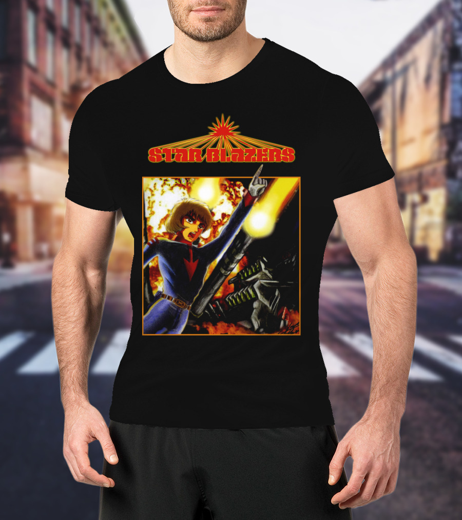 Star Blazers Anime Character In Action Scene With Explosions And Giant Mecha T-Shirt