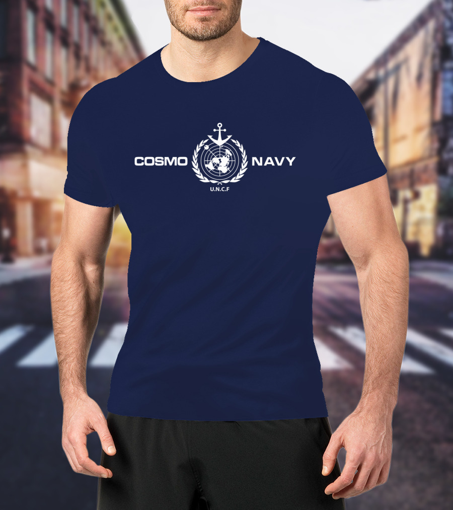 COSMO NAVY U.N.C.F Anchor Emblem On Dark Blue T-Shirt