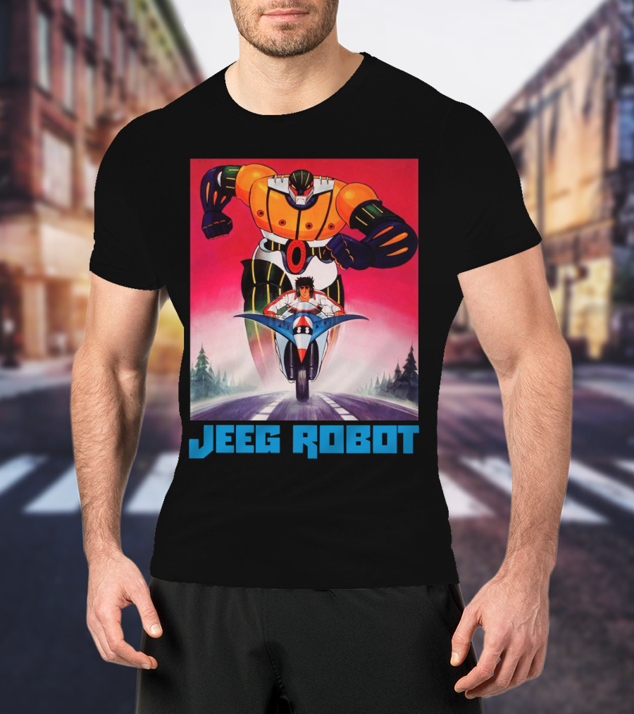 Jeeg Robot Anime Character With Motorcycle Racing T-Shirt