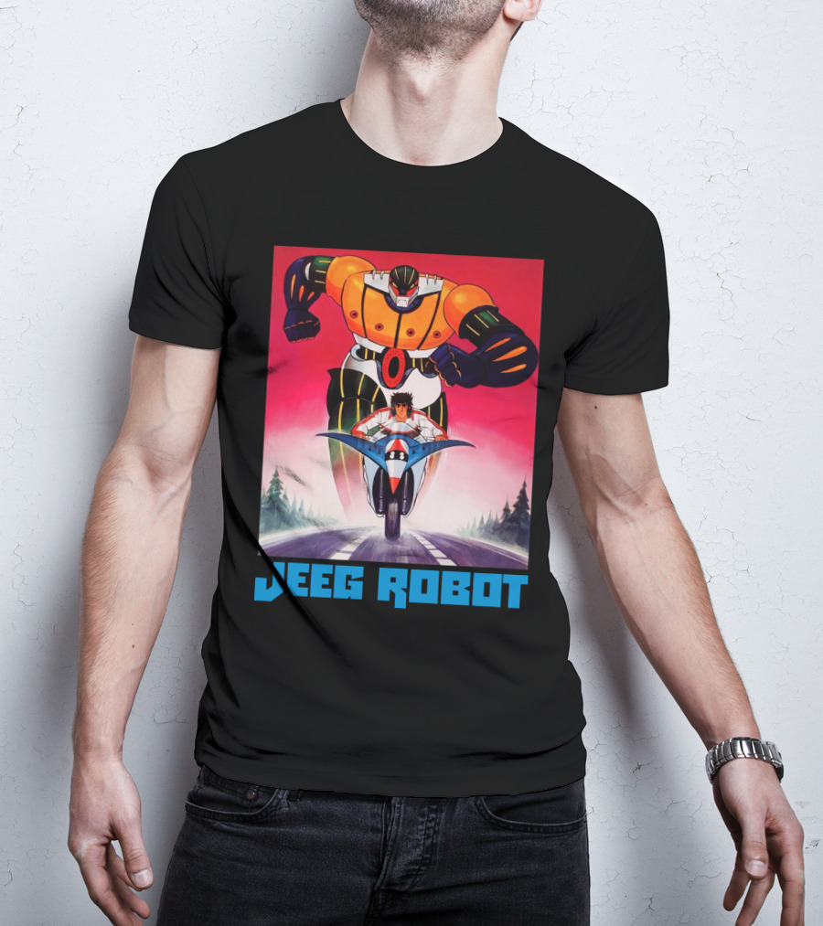 Jeeg Robot Anime Character With Motorcycle Racing T-Shirt