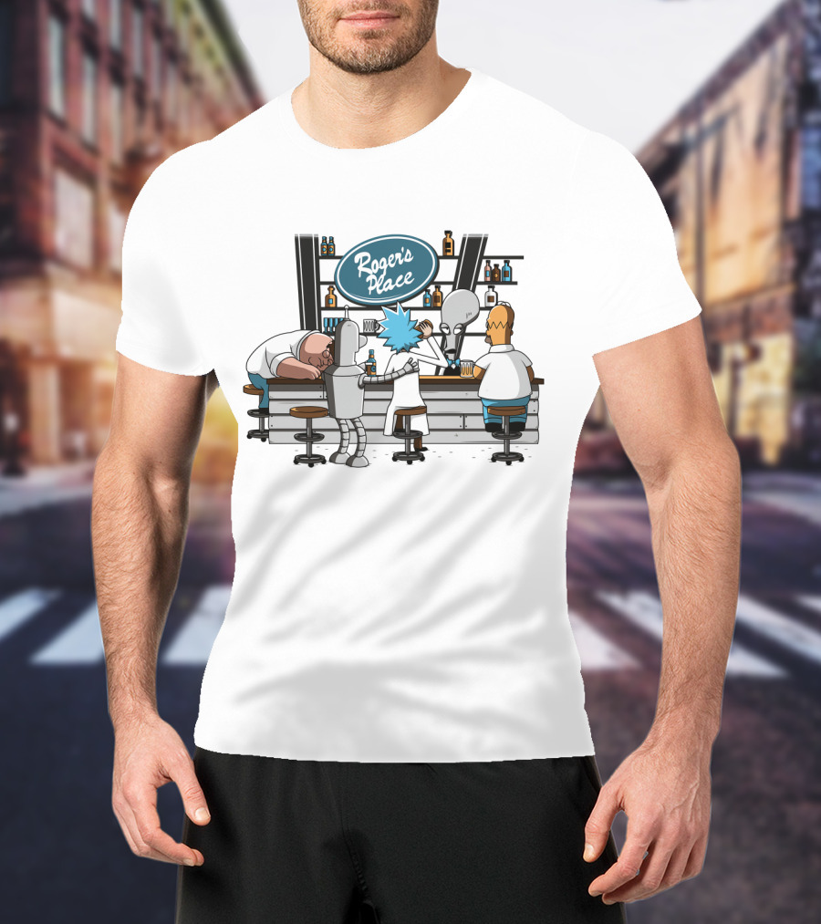 Rick And Morty Roger's Place Bar Scene With Aliens And Robots T-Shirt