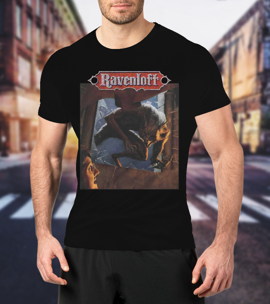 Ravenloft Dark Of The Moon Wolf And Person In Broken Window Scene T-Shirt