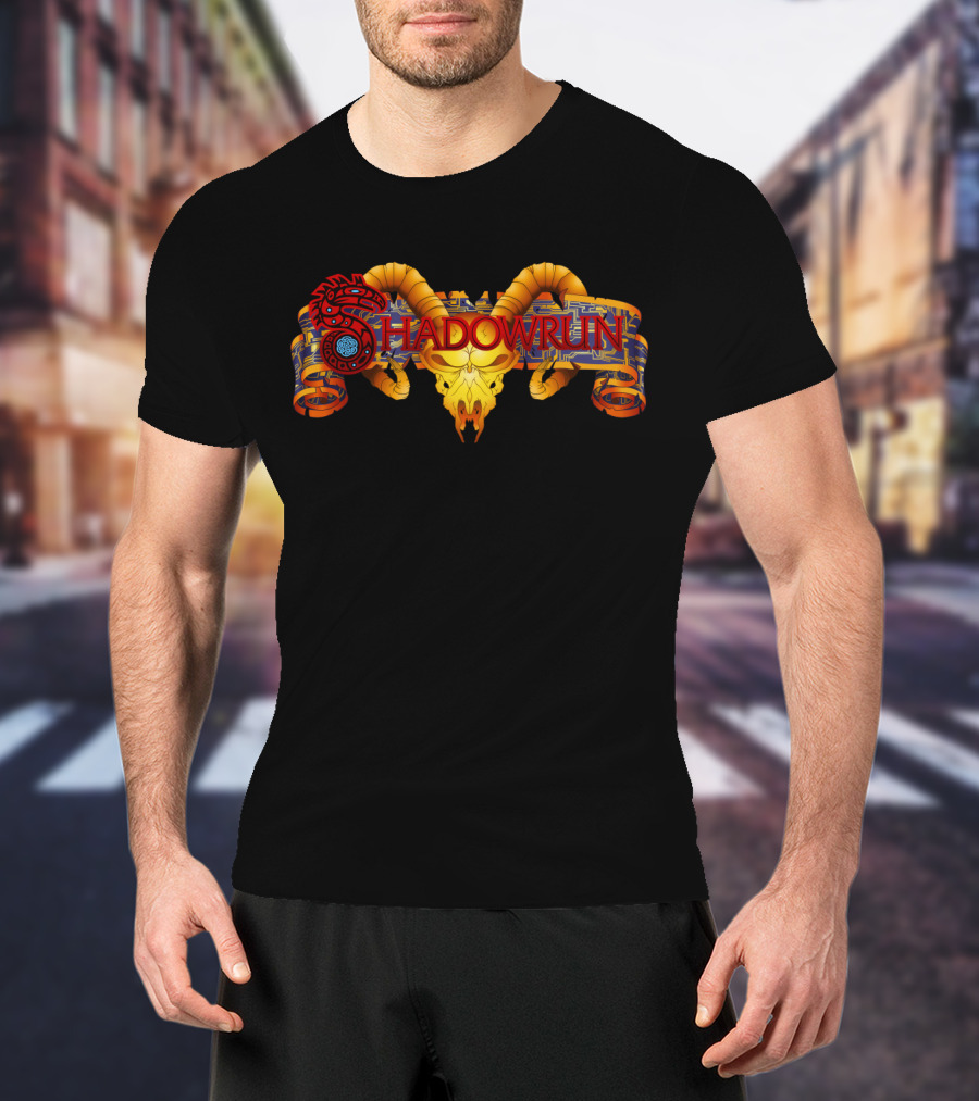 Shadowrun Red Spiral Dragon And Yellow Horned Skull T-Shirt