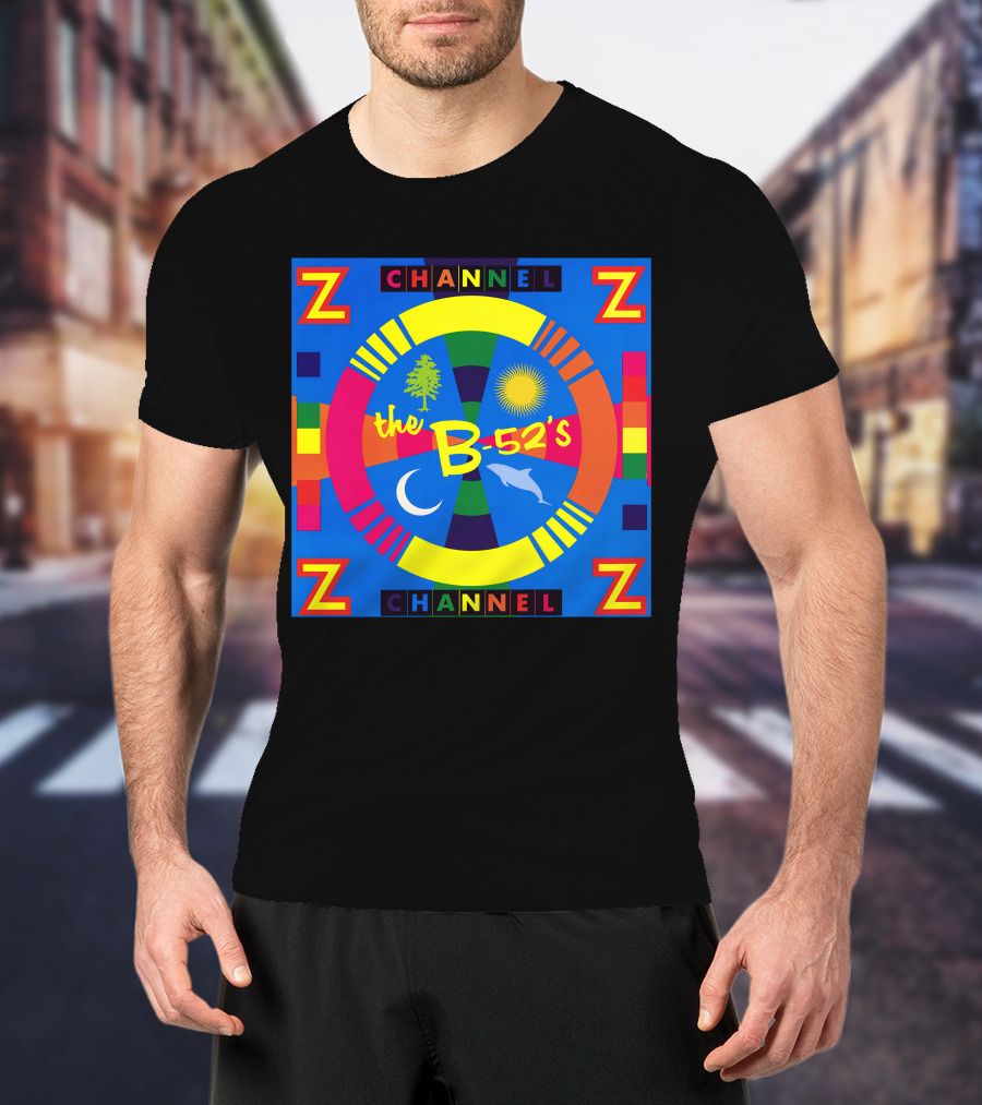 Channel Z The B-52's Colorful Circular Symbols Moon Dolphin Sun Tree T-Shirt