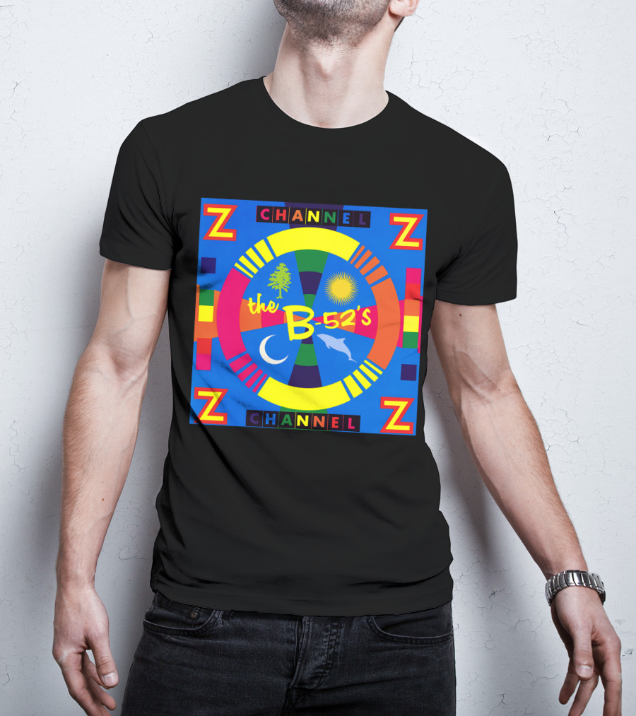 Channel Z The B-52's Colorful Circular Symbols Moon Dolphin Sun Tree T-Shirt