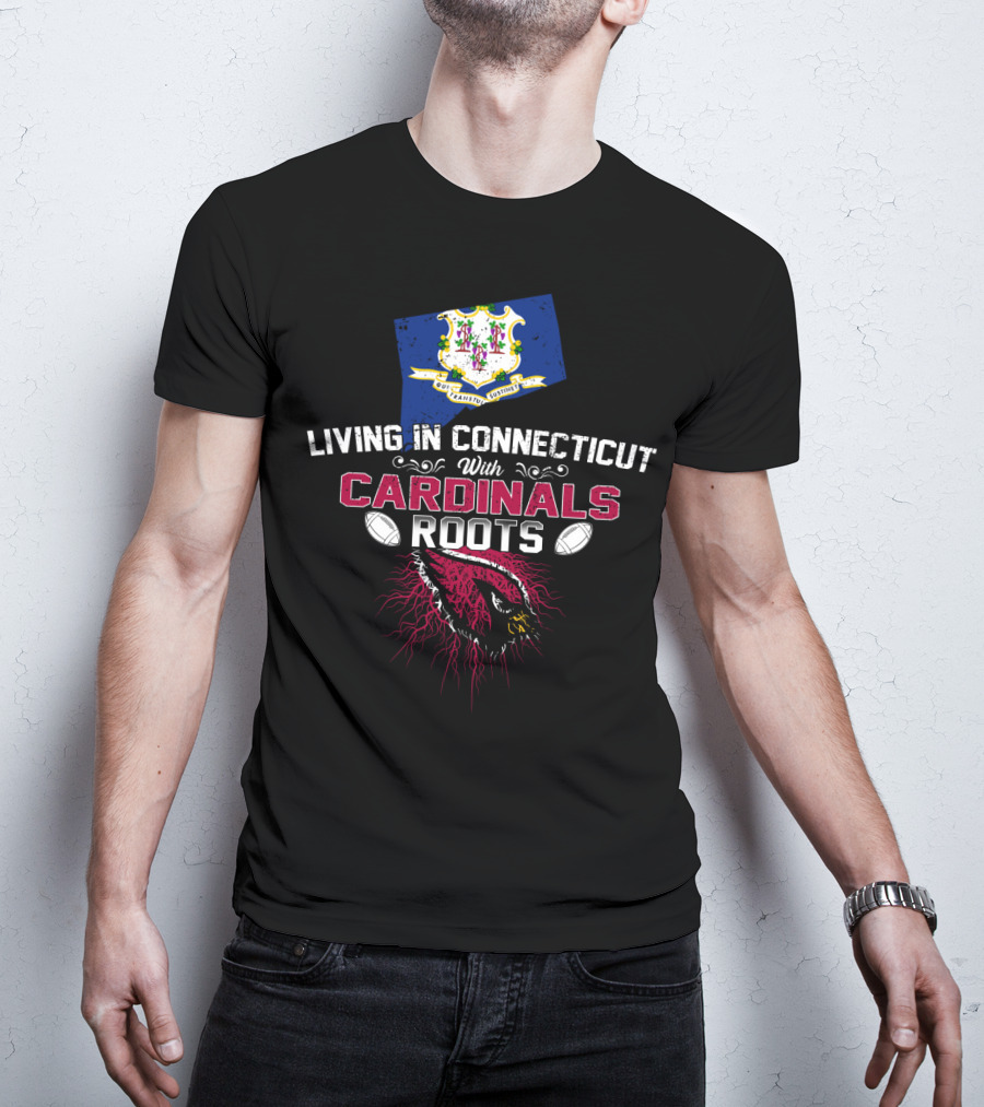 Living In Connecticut With Arizona Cardinals Roots And State Flag Elements T-Shirt