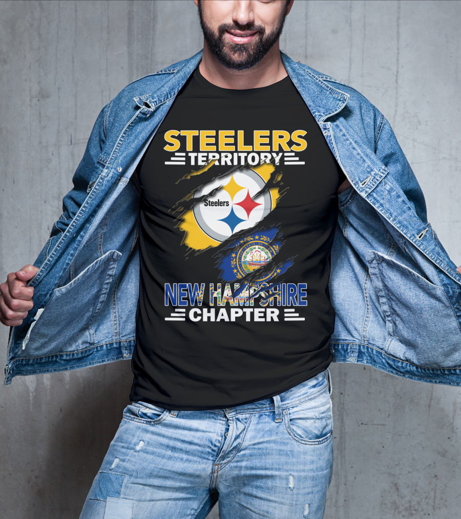 Steelers Territory New Hampshire Chapter Ripped Design Logo New Hampshire Flag T-Shirt