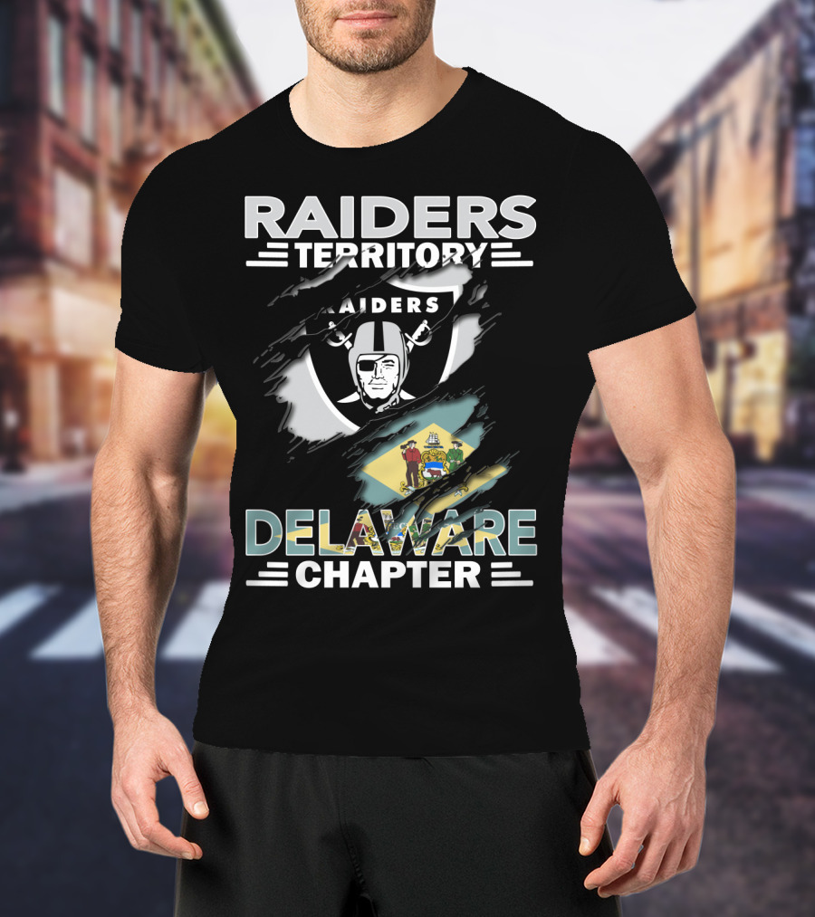 Raiders Territory Delaware Chapter With Raiders Shield And Delaware Flag T-Shirt
