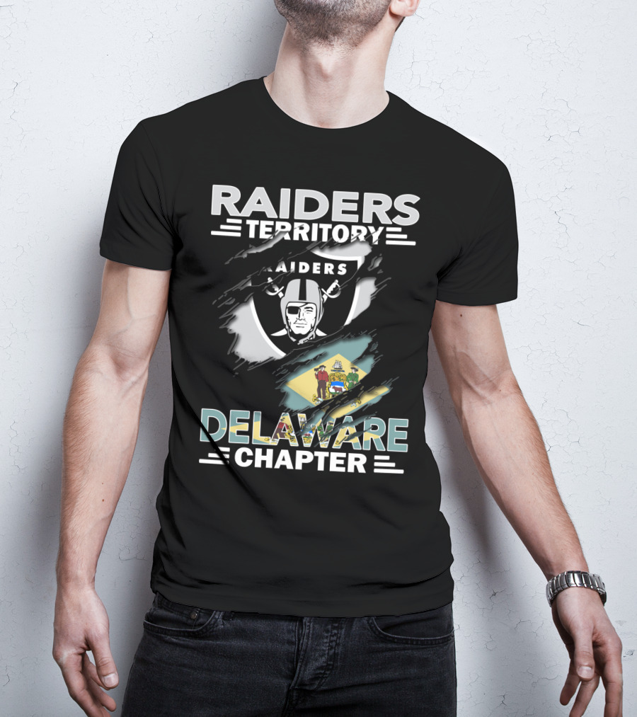 Raiders Territory Delaware Chapter With Raiders Shield And Delaware Flag T-Shirt