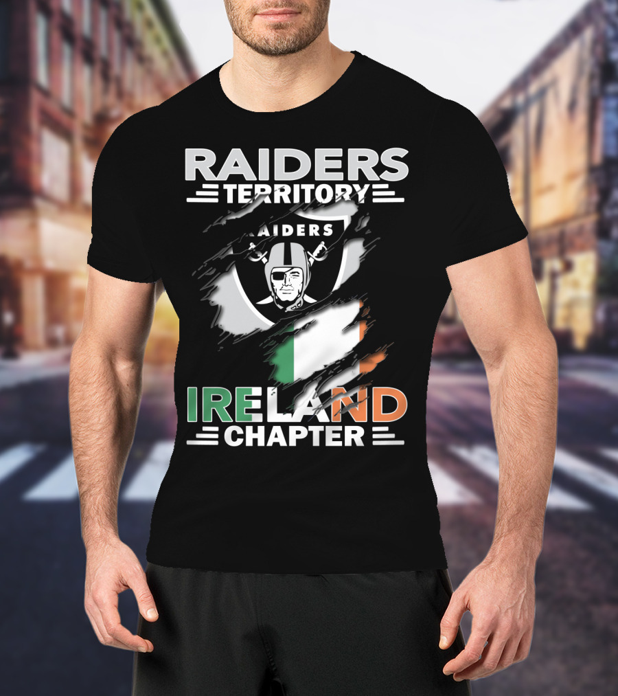 Raiders Territory Ireland Chapter Logo With Torn Flag And Iconic Shield T-Shirt