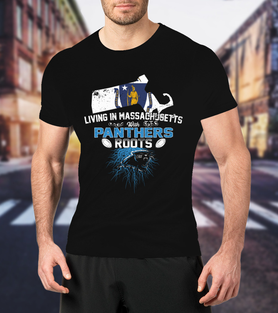 Living In Massachusetts With Panthers Roots Football Pride Map T-Shirt