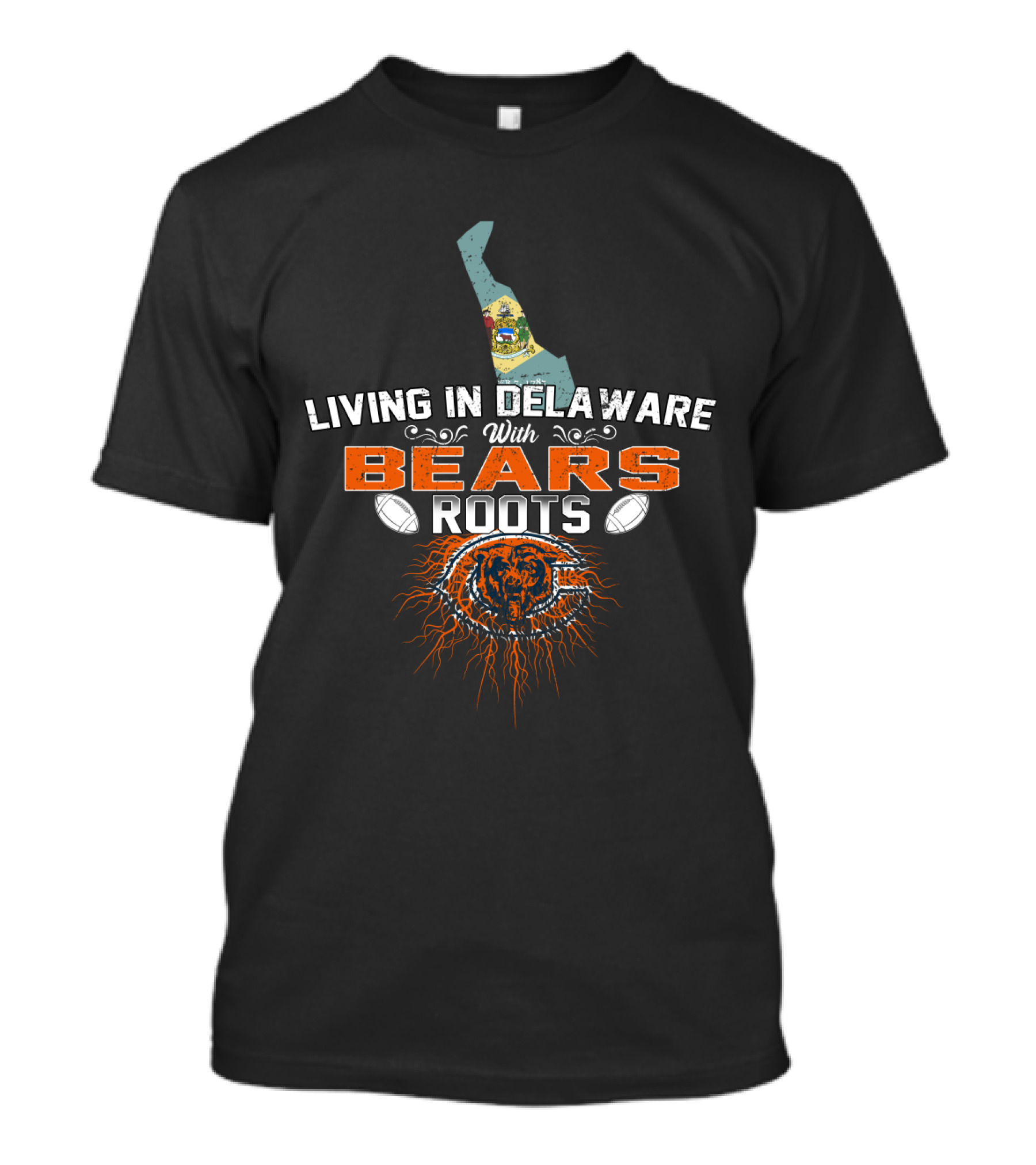 Living In Delaware With Bears Roots Chicago Football Heritage Map T-Shirt