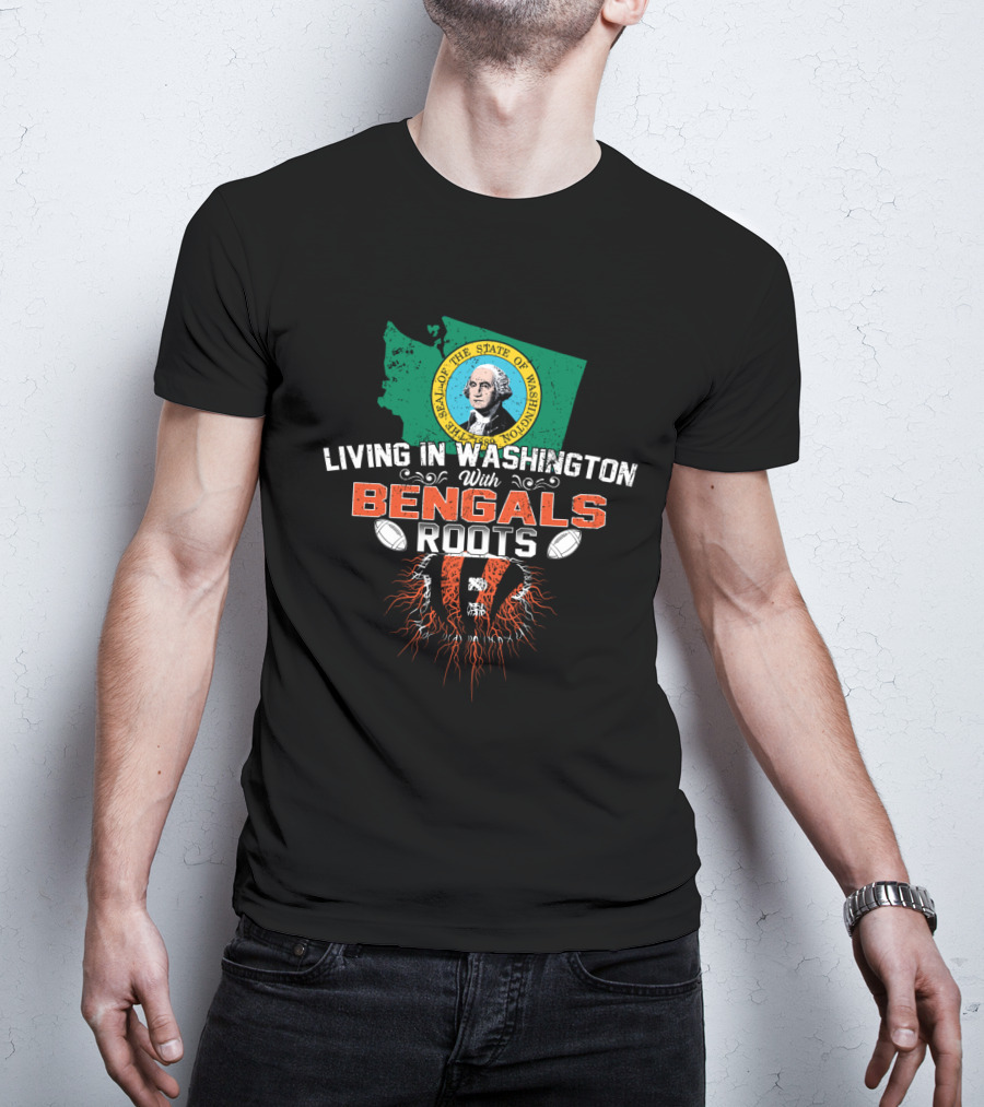 Living In Washington With Bengals Roots George Washington Seal Football Elements T-Shirt
