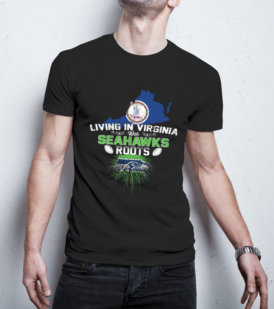 Living In Virginia Celebrating Seahawks Roots With Virginia Emblem T-Shirt