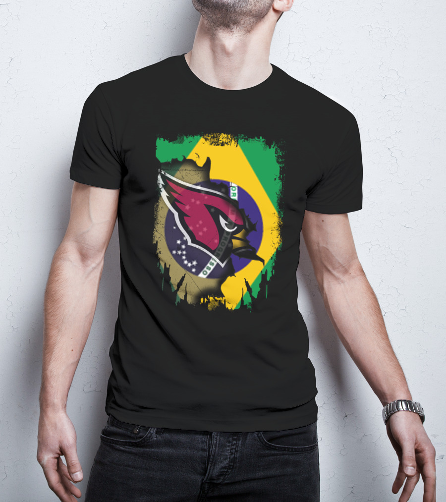 Together Brazil With Arizona Cardinals Flag Fusion T-Shirt