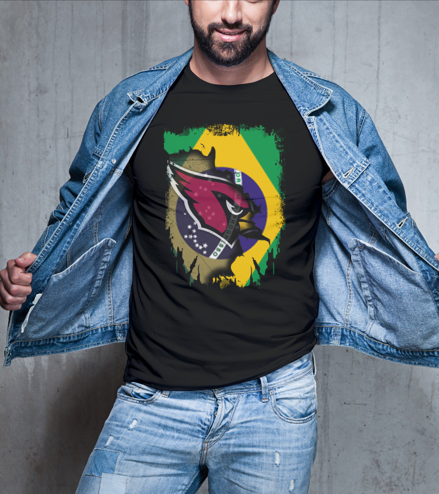 Together Brazil With Arizona Cardinals Flag Fusion T-Shirt