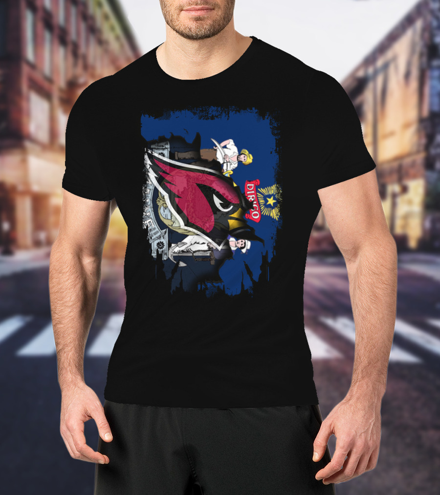 Maine State Flag With Cardinals NFL Team Logo Together T-Shirt