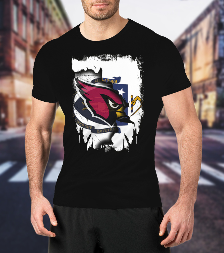 Massachusetts State Flag With Cardinals Football Logo Overlay T-Shirt