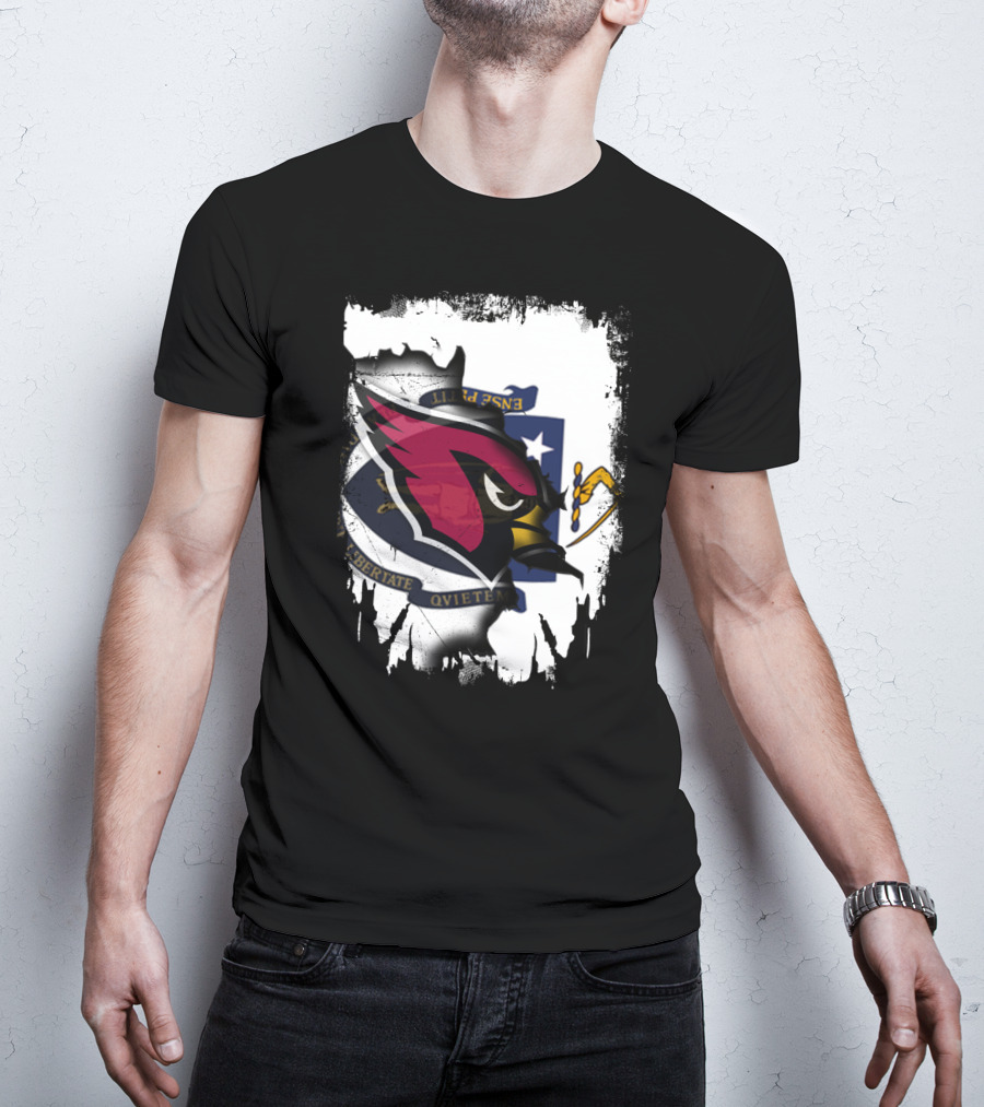 Massachusetts State Flag With Cardinals Football Logo Overlay T-Shirt