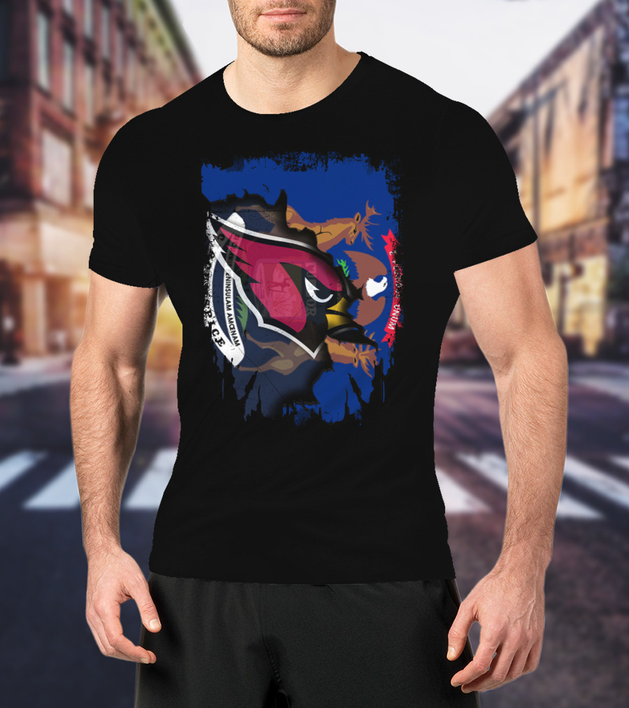 Together Michigan Cardinals Emblem With State Flag Fusion T-Shirt