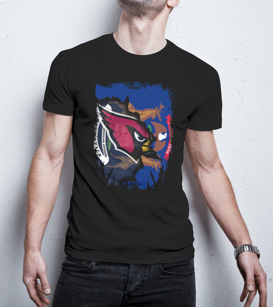 Together Michigan Cardinals Emblem With State Flag Fusion T-Shirt