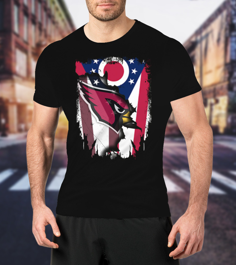 Ohio Flag With Cardinal Bird Logo Together T-Shirt