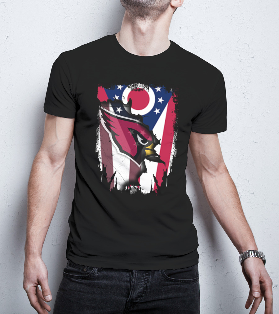 Ohio Flag With Cardinal Bird Logo Together T-Shirt
