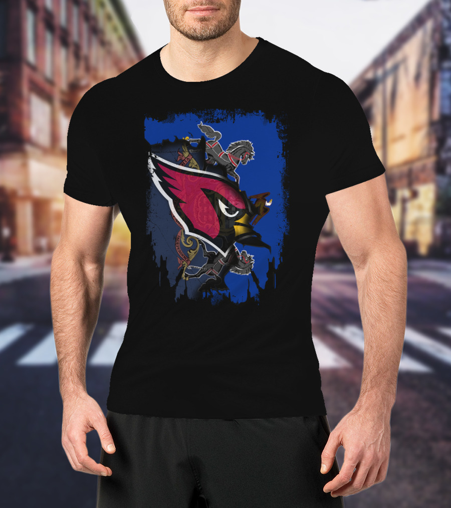 Pennsylvania State Outline With Cardinals And Horsemen Elements T-Shirt
