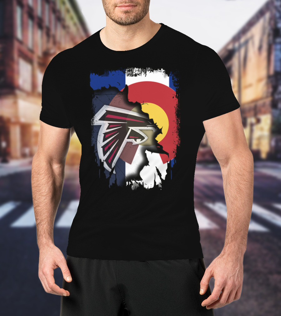 Together Colorado Falcons With State Flag And Atlanta Falcons Logo Fusion T-Shirt