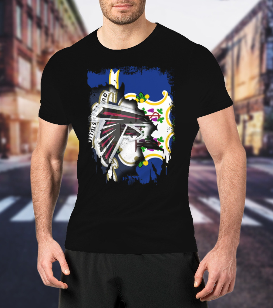 Connecticut State Flag With Atlanta Falcons Logo Integration T-Shirt