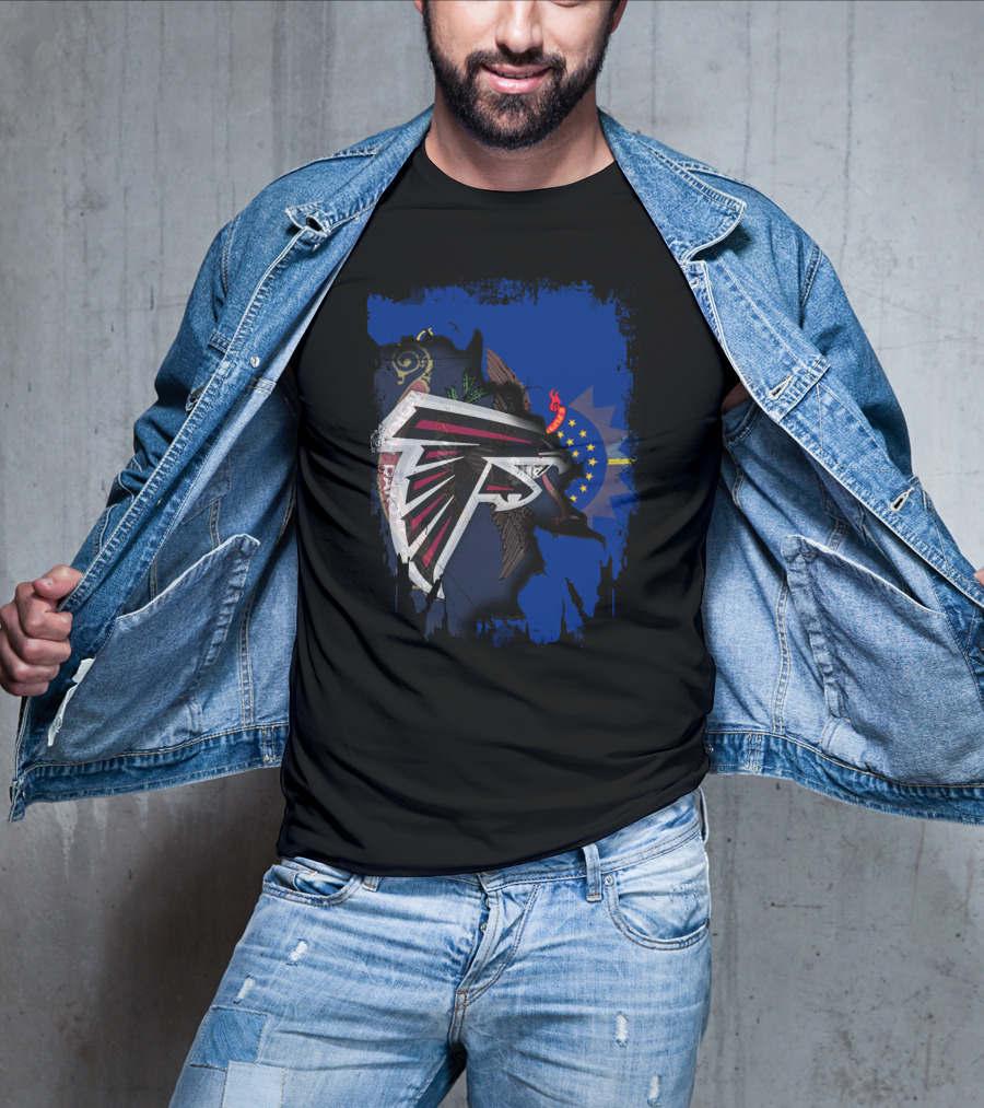 North Dakota Together With Falcons NFL Logo On State Flag Background T-Shirt